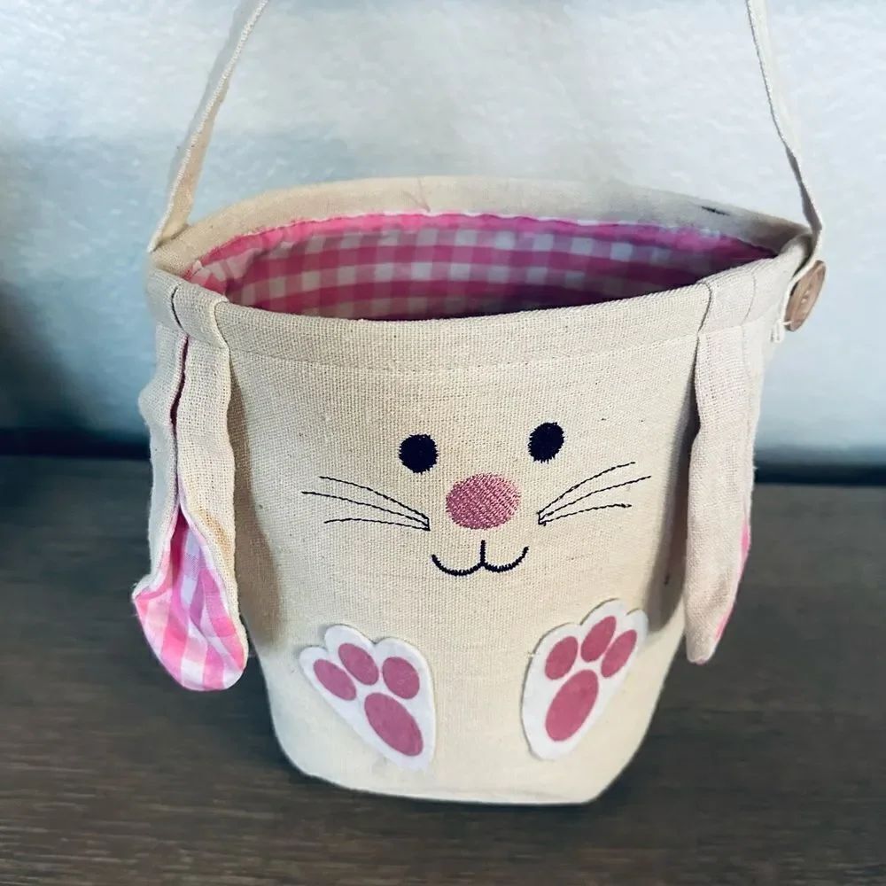 Easter Bunny Rabbit Basket Pink Gingham